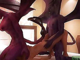3D Monster Sex. Red head hottie fucked by Horny..